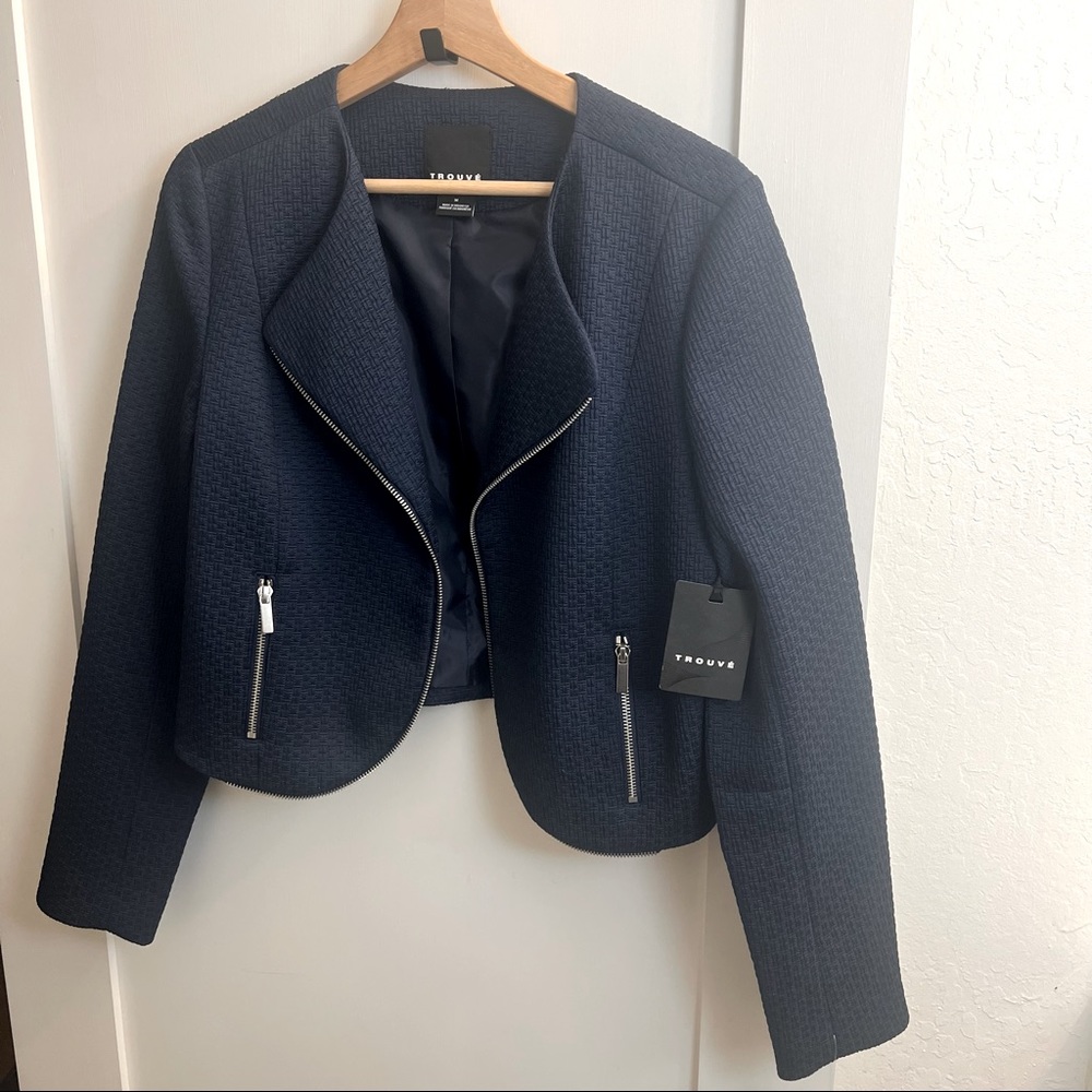 *NWT* Trouvé Textured Moto Jacket - Womens Sz M, Navy Blue